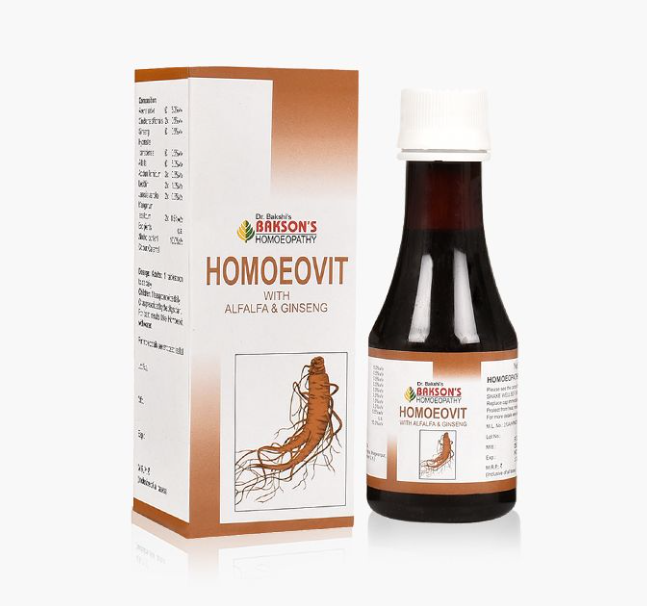 Show details for Bakson's Homeopathy Homoeovit with Alfalfa & Ginseng Syrup - 115 ML Picture of Bakson's Homeopathy Homoeovit with Alfalfa & Ginseng Syrup - 115 ML