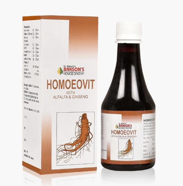 Show details for Bakson's Homeopathy Homoeovit with Alfalfa & Ginseng Syrup - 225 ML Picture of Bakson's Homeopathy Homoeovit with Alfalfa & Ginseng Syrup - 225 ML