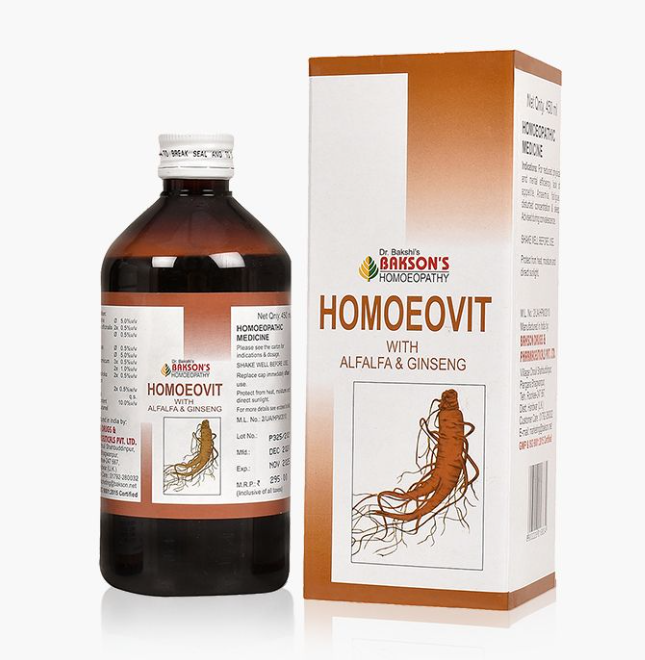 Show details for Bakson's Homeopathy Homoeovit with Alfalfa & Ginseng Syrup - 450 ML Picture of Bakson's Homeopathy Homoeovit with Alfalfa & Ginseng Syrup - 450 ML