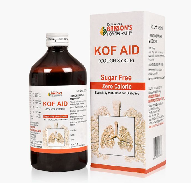 Show details for Bakson's Homeopathy Kof Aid Syrup Sugar Free - 450 ML Picture of Bakson's Homeopathy Kof Aid Syrup Sugar Free - 450 ML