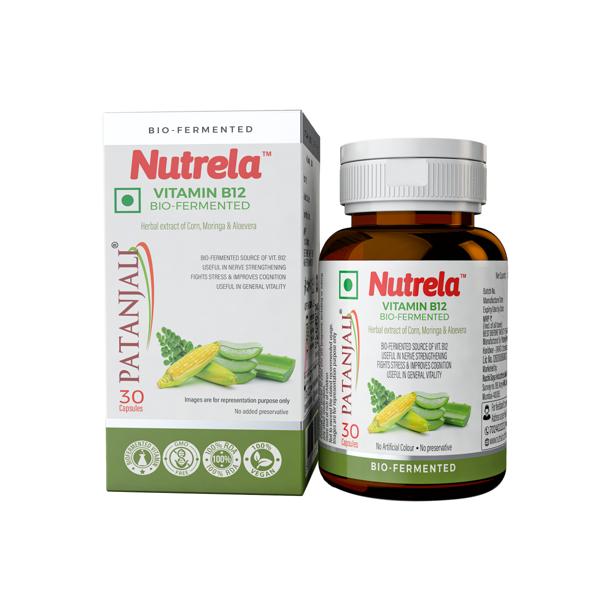 Show details for Patanjali Nutrela Vitamin B12 Bio-Fermented Capsules - 30  Capsules Picture of Patanjali Nutrela Vitamin B12 Bio-Fermented Capsules - 30  Capsules