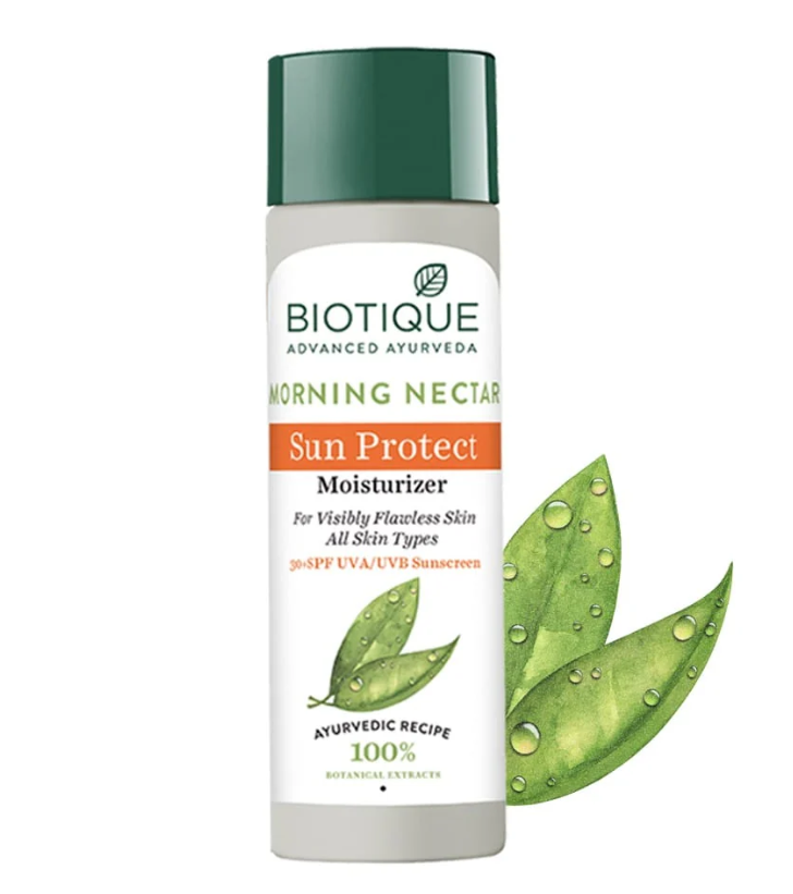 Show details for Biotique Advanced Ayurveda Bio Morning Nectar Visibly Flawless Sun Protector 30+SPF UVA/UVB Sunscreen - 120 ML Picture of Biotique Advanced Ayurveda Bio Morning Nectar Visibly Flawless Sun Protector 30+SPF UVA/UVB Sunscreen - 120 ML