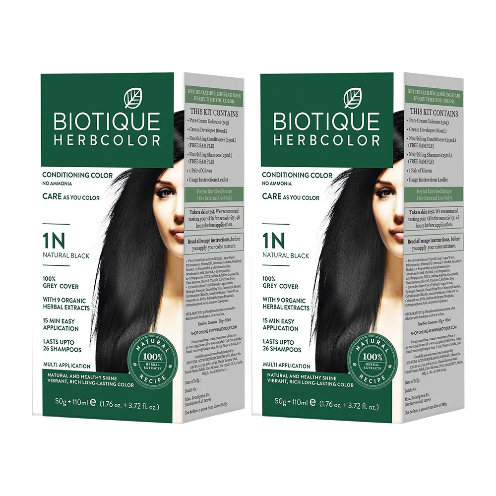 Picture of Biotique Bio Herbcolor 1N Natural Black Conditioning Color - 50g+110 ml -  Combo