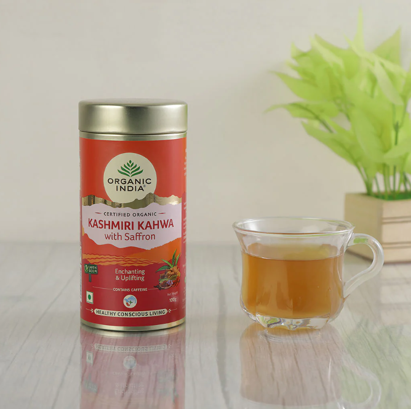 Show details for Organic India Kashmiri Kahwa with Saffron Tin - 100 GM Picture of Organic India Kashmiri Kahwa with Saffron Tin - 100 GM
