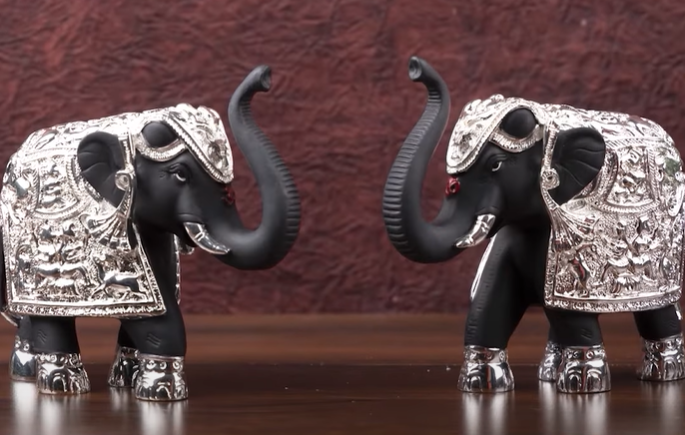 Show details for Svastika Trunk Up Elephant Pair Black Silver - 3 Inches - Set of 2 Picture of Svastika Trunk Up Elephant Pair Black Silver - 3 Inches - Set of 2