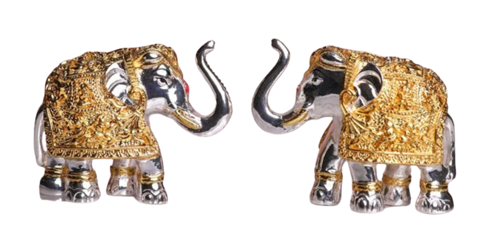 Picture of Svastika Trunk Up Elephant Pair Gold Silver - 3 Inches - Set of 2