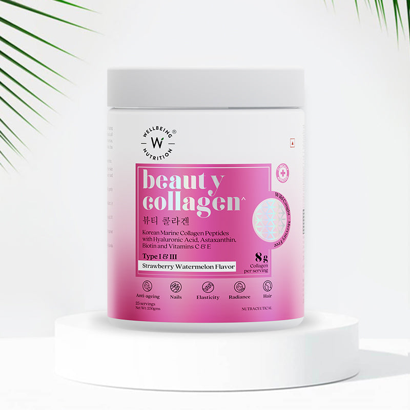 Picture of Wellbeing Nutrition Beauty Korean Marine Collagen Peptides Strawberry & Watermelon - 250 GM