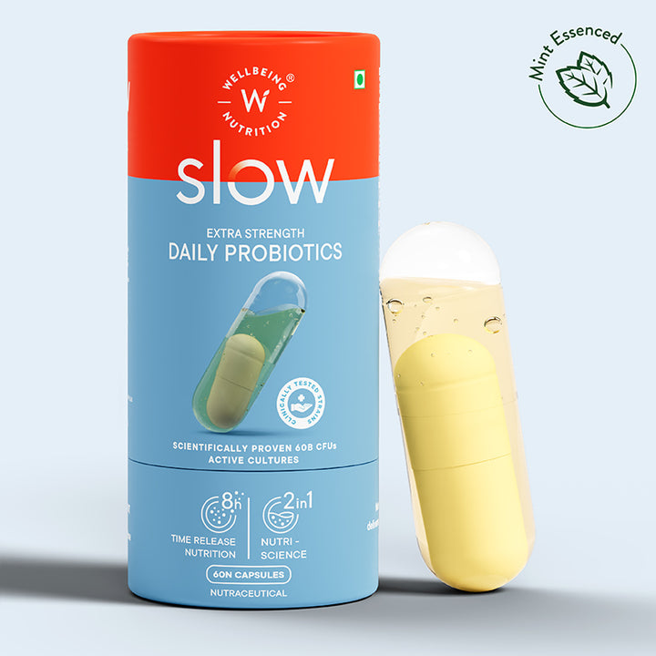 Show details for Wellbeing Nutrition Slow Daily Probiotics Capsules - 60 caps Picture of Wellbeing Nutrition Slow Daily Probiotics Capsules - 60 caps