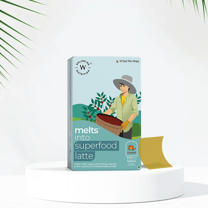Show details for Wellbeing Nutrition Melts Superfood Latte Strips Caramel Flavor -15 strips Picture of Wellbeing Nutrition Melts Superfood Latte Strips Caramel Flavor -15 strips