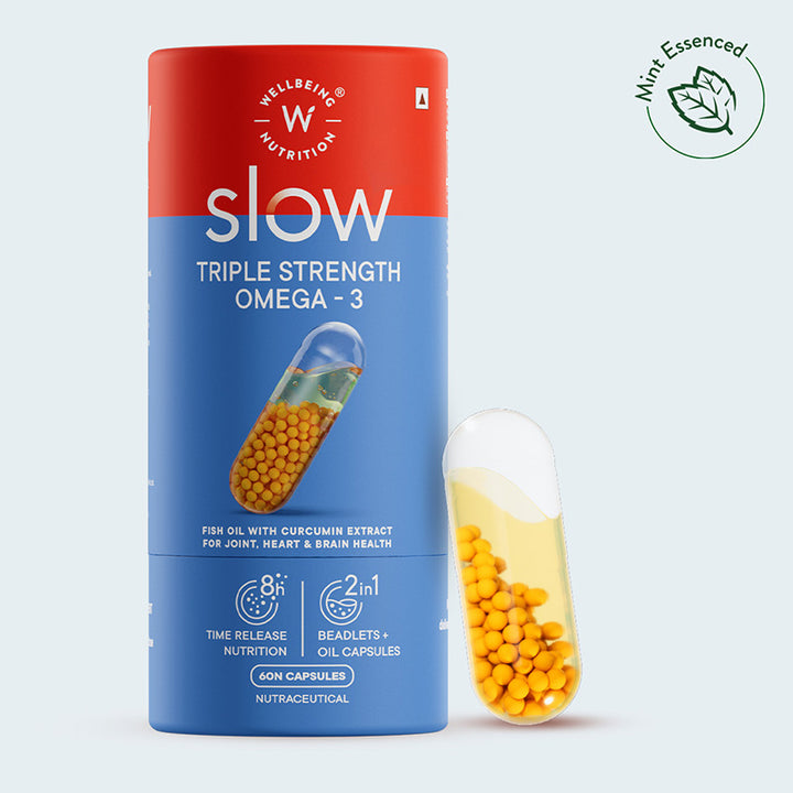 Show details for Wellbeing Nutrition Slow Triple Strength Omega-3 Capsules - 60 caps  Picture of Wellbeing Nutrition Slow Triple Strength Omega-3 Capsules - 60 caps