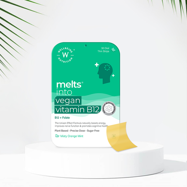 Show details for Wellbeing Nutrition Melts Vegan Vitamin B12 Misty Orange Mint Flavor - 30 Strips Picture of Wellbeing Nutrition Melts Vegan Vitamin B12 Misty Orange Mint Flavor - 30 Strips
