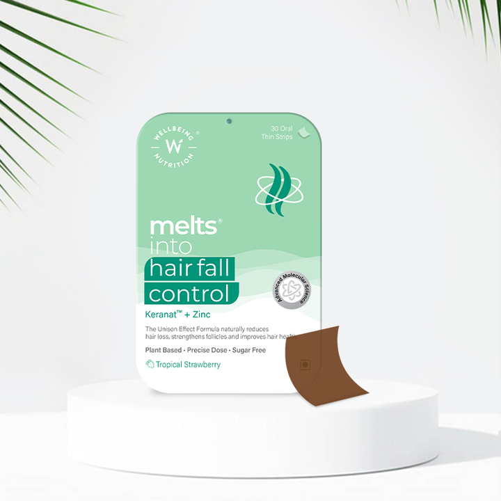 Show details for  Wellbeing Nutrition Melts Hair Fall Control Oral Strips Tropical Strawberry Flavor  - 30 Strips Picture of  Wellbeing Nutrition Melts Hair Fall Control Oral Strips Tropical Strawberry Flavor  - 30 Strips
