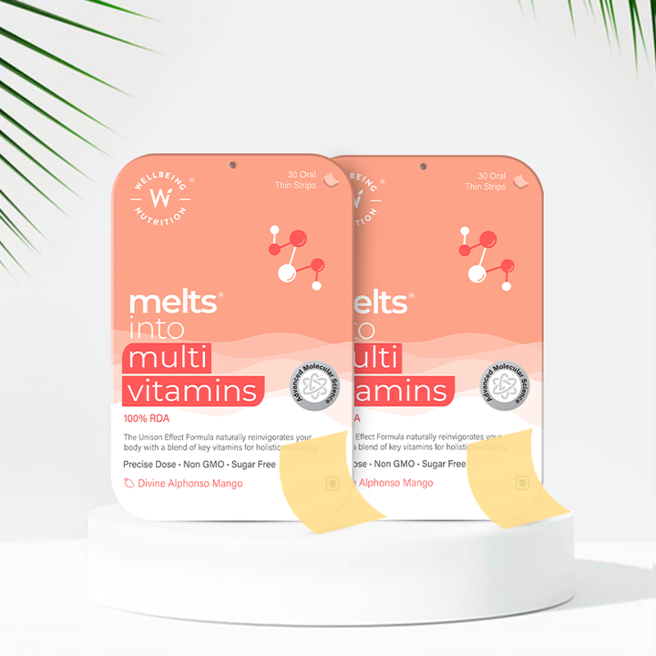 Show details for  Wellbeing Nutrition Melts Into Multivitamins Oral Strips-Divine Alphonso Mango Flavor- 30 Strips - Pack of 2 Picture of  Wellbeing Nutrition Melts Into Multivitamins Oral Strips-Divine Alphonso Mango Flavor- 30 Strips - Pack of 2
