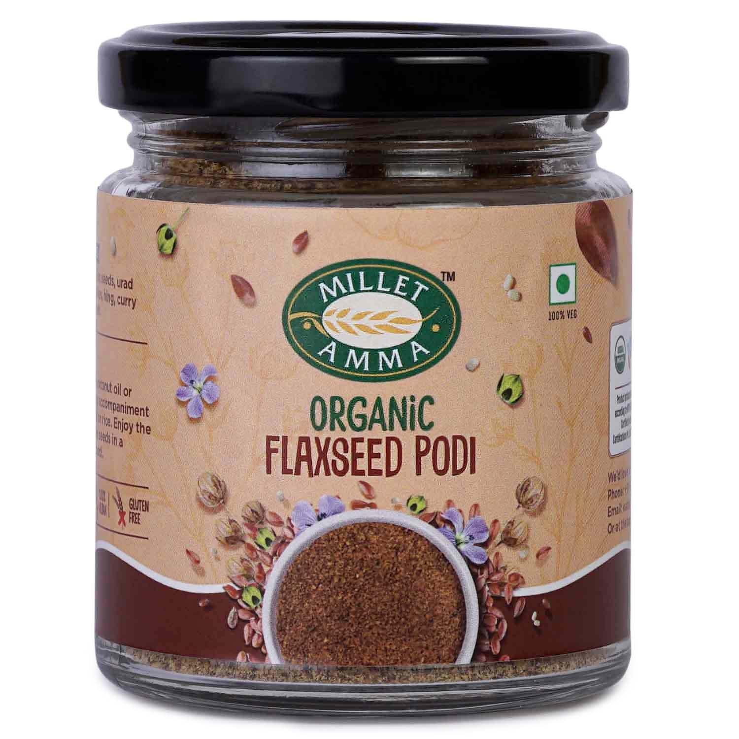 Show details for Millet Amma Organic Flaxseed Podi - 100 GM Picture of Millet Amma Organic Flaxseed Podi - 100 GM