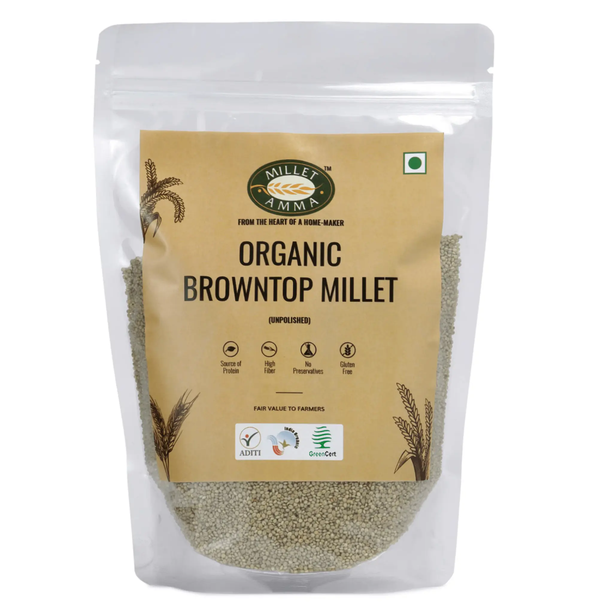Show details for Millet Amma Organic Browntop Millet Grains - 500 GM Picture of Millet Amma Organic Browntop Millet Grains - 500 GM