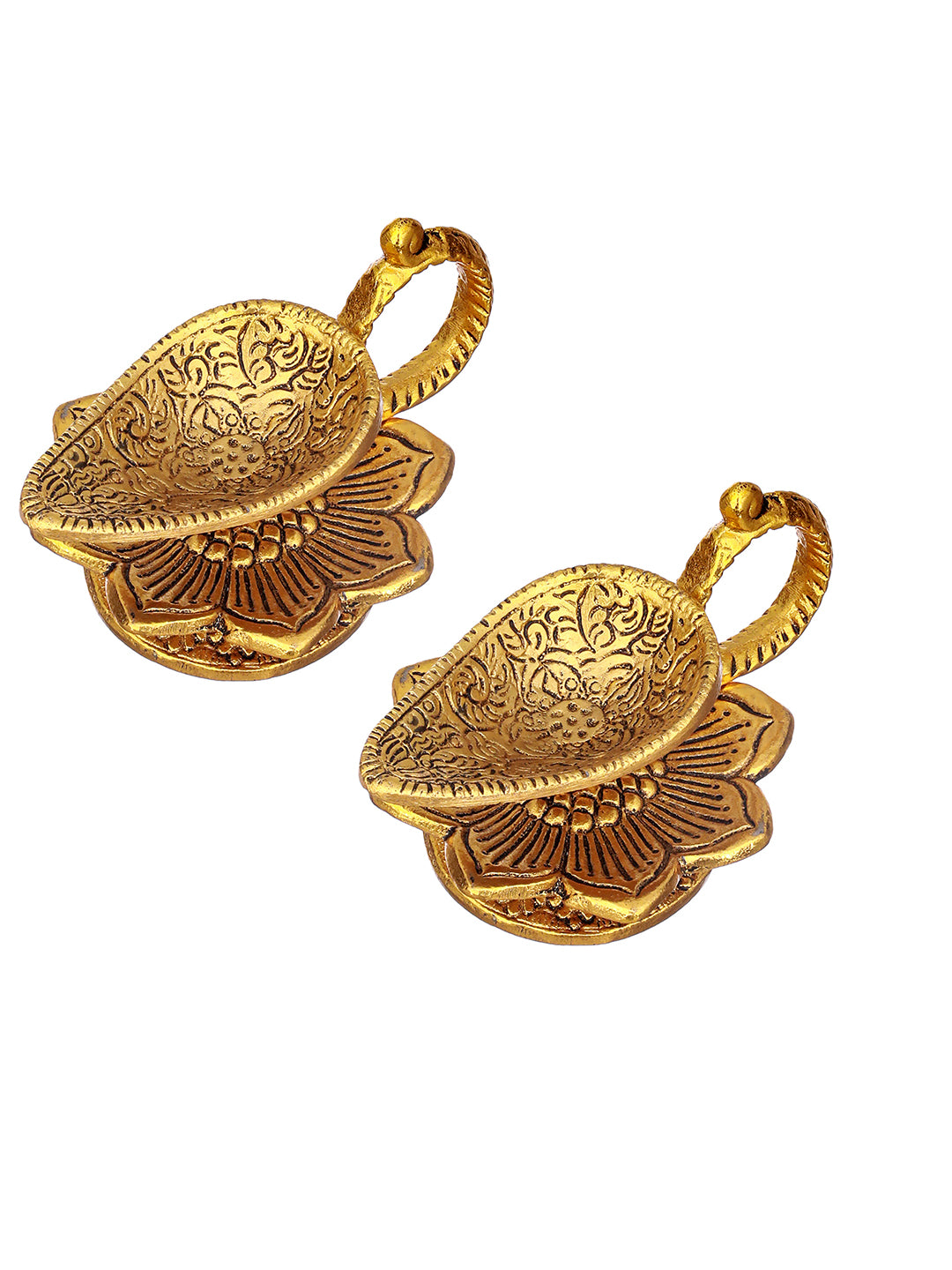 Show details for Tied Ribbons Metal Diyas for Pooja - Pack of 2  Picture of Tied Ribbons Metal Diyas for Pooja - Pack of 2