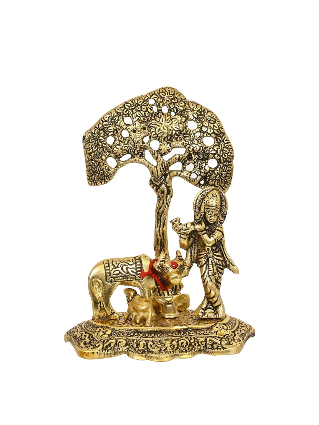 Picture of Tied Ribbons Krishna Idol with Cow Brass Statue