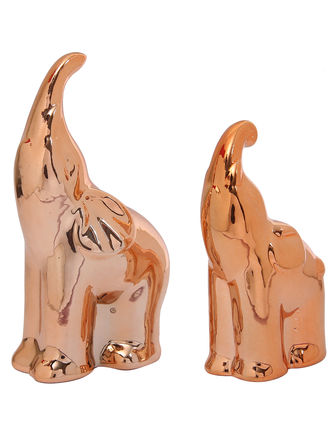 Picture of Tied Ribbons 2-Pcs Rose Gold Ceramic Elephant Showpiece