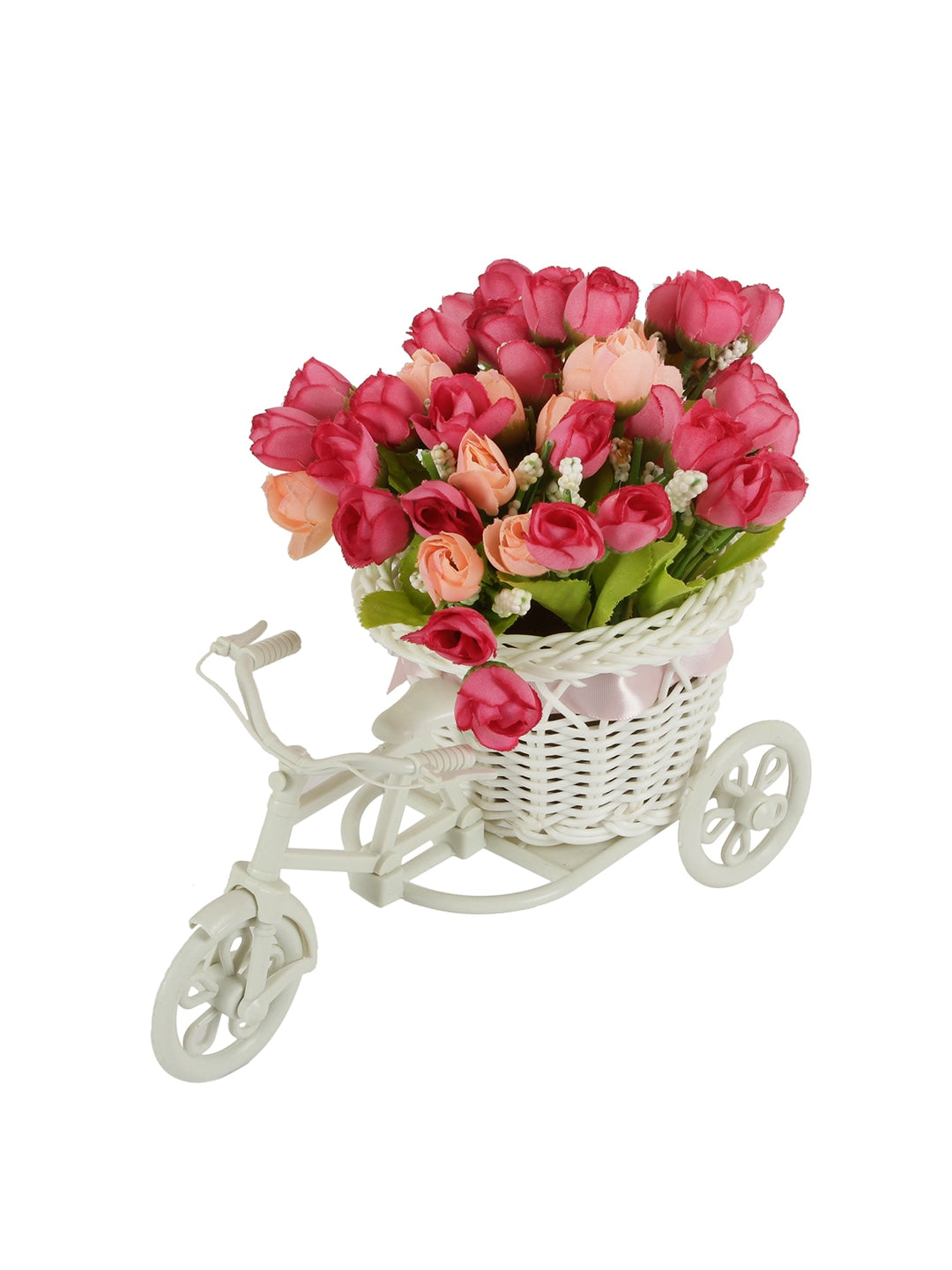Picture of Tied Ribbons Pink and White Artificial Flower Bunches With Vase