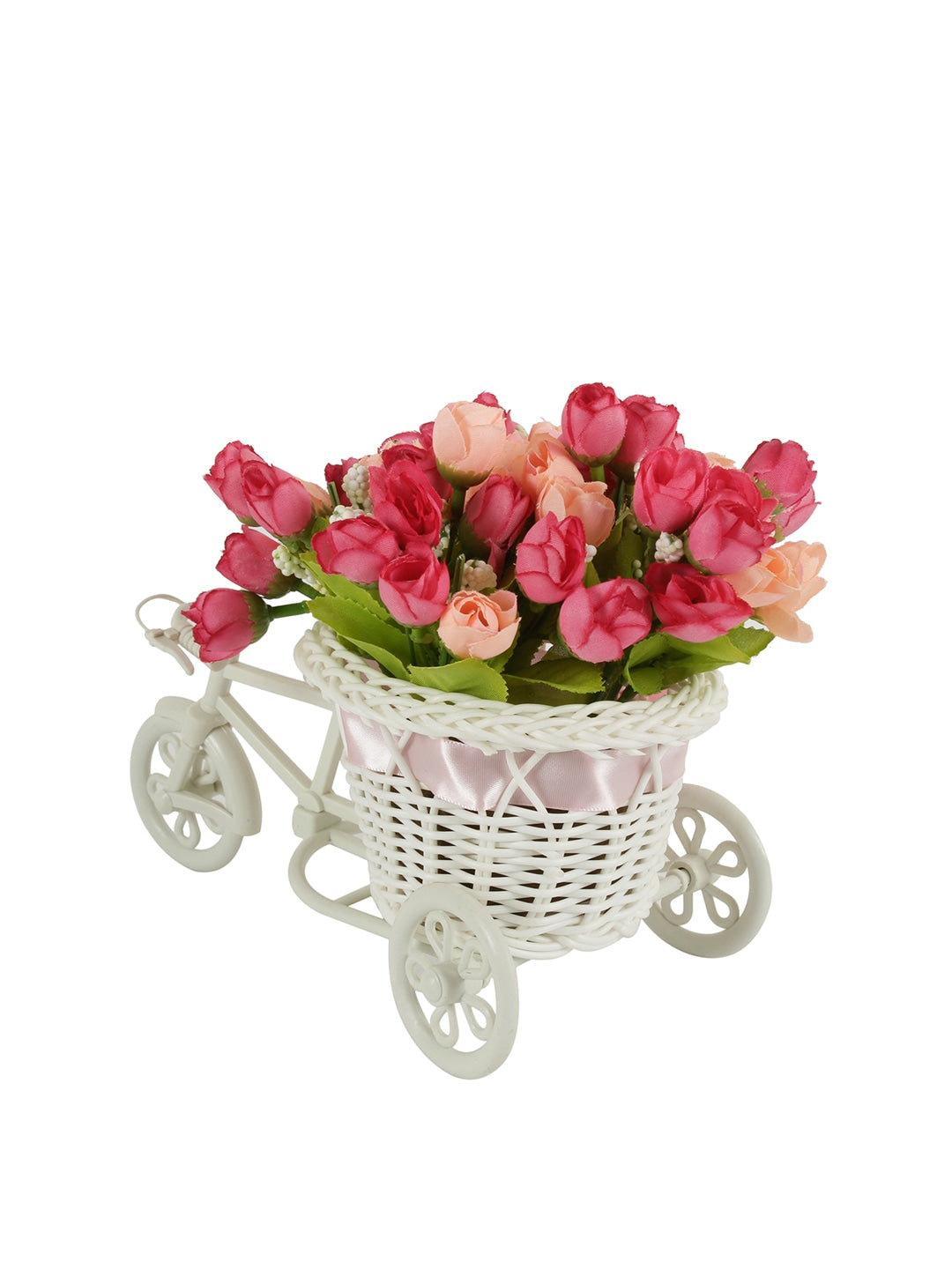 Picture of Tied Ribbons Pink and White Artificial Flower Bunches With Vase