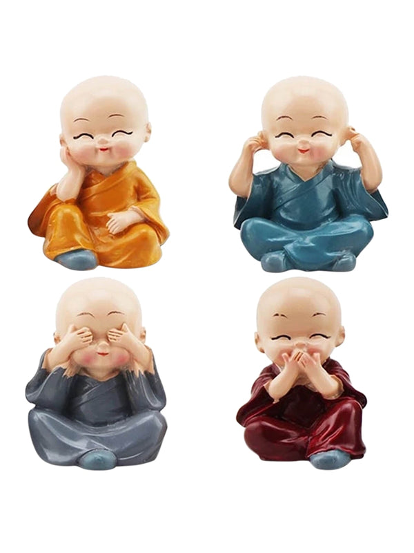 Picture of Tied Ribbons Decor Handcrafted Small Monk Buddha Idol Statue - Set of 4 