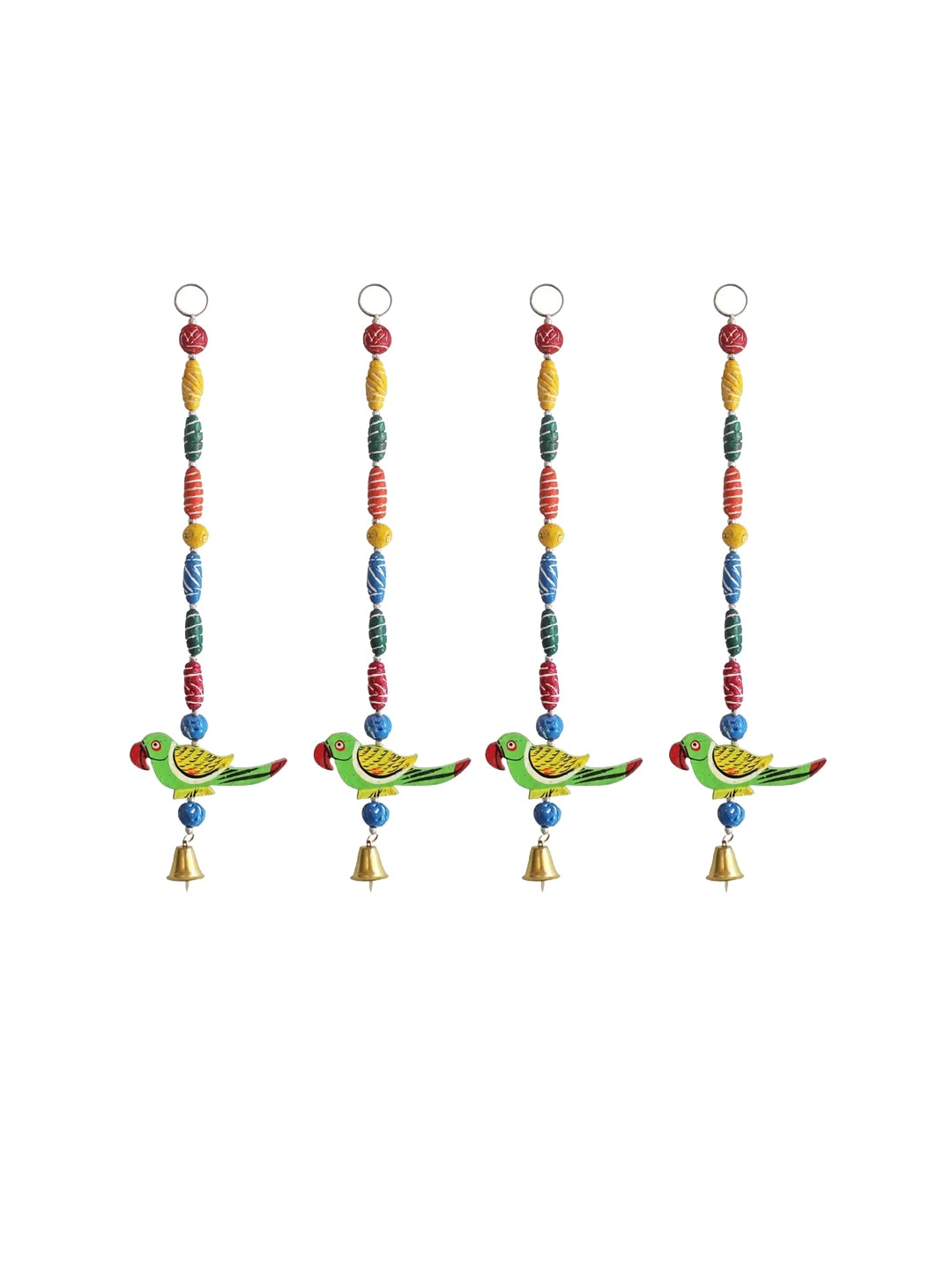Show details for Tied Ribbons Green and Red Parrot Bamboo-Wood Wall Door Hangings Toran Latkan - Set of 4 Picture of Tied Ribbons Green and Red Parrot Bamboo-Wood Wall Door Hangings Toran Latkan - Set of 4