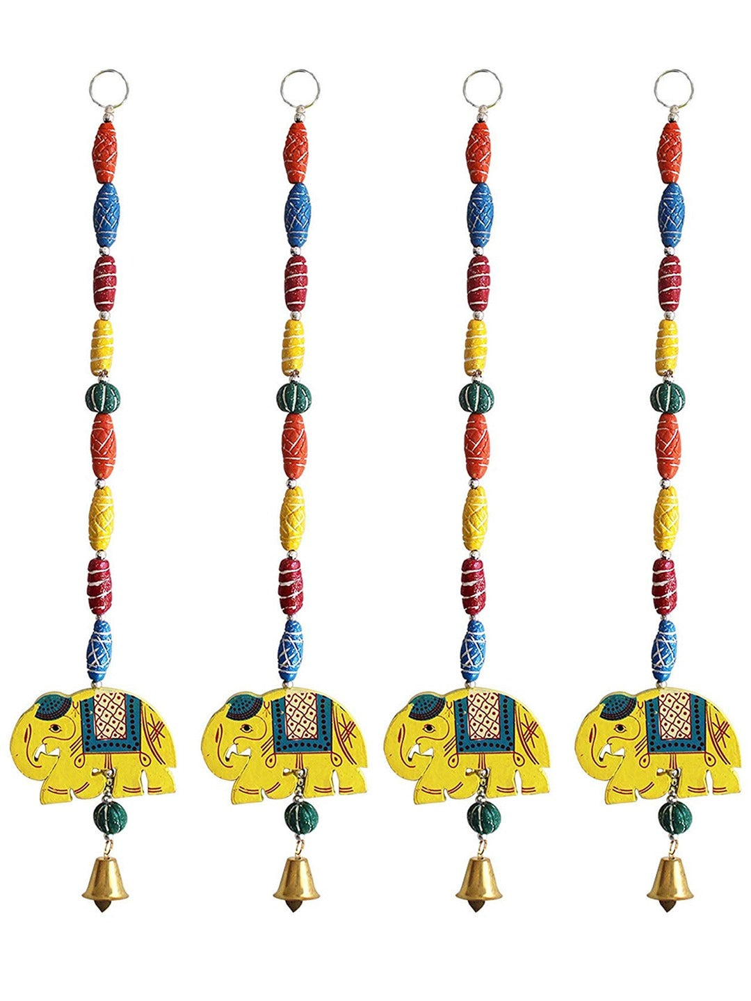 Picture of Tied Ribbons Yellow coloured Wood Elephant Hangings Wall Decor - Set of 4