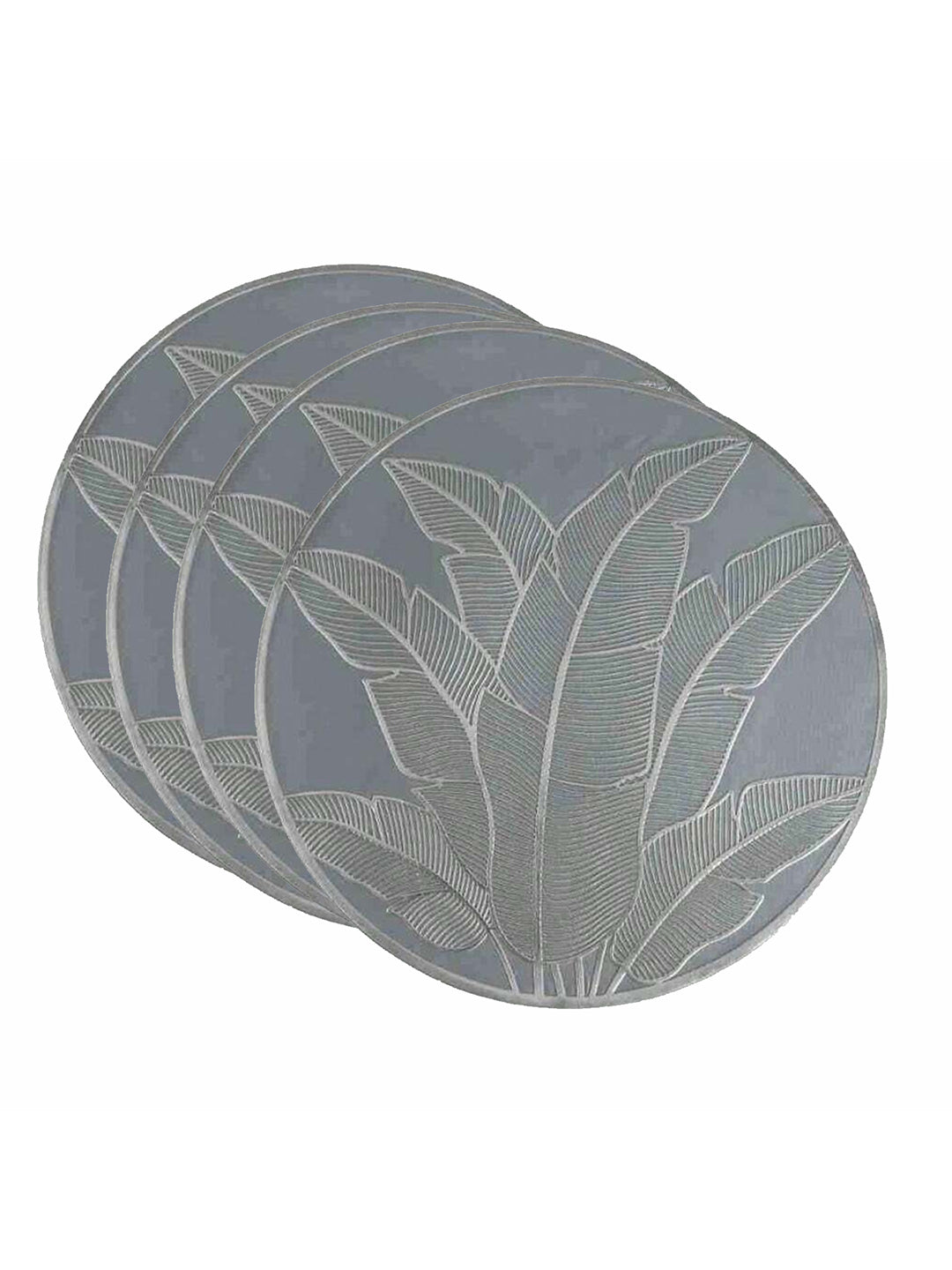 Show details for Tied Ribbons White & Silver-Toned Floral Round Table Placemats - Set of 4 Picture of Tied Ribbons White & Silver-Toned Floral Round Table Placemats - Set of 4