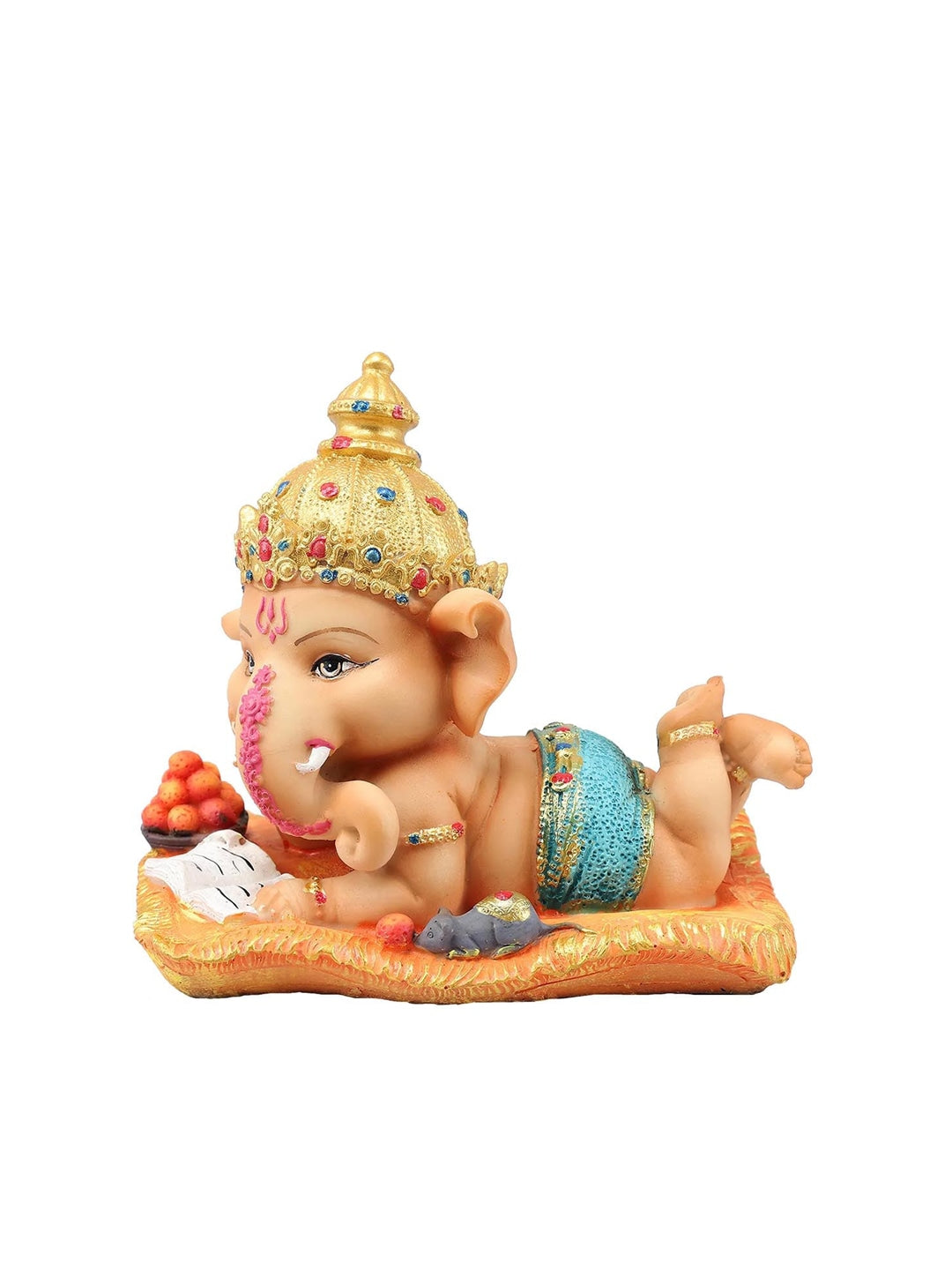 Picture of Tied Ribbons Nude-Coloured & Blue Polyresin Handcrafted Lord Ganesha Showpiece