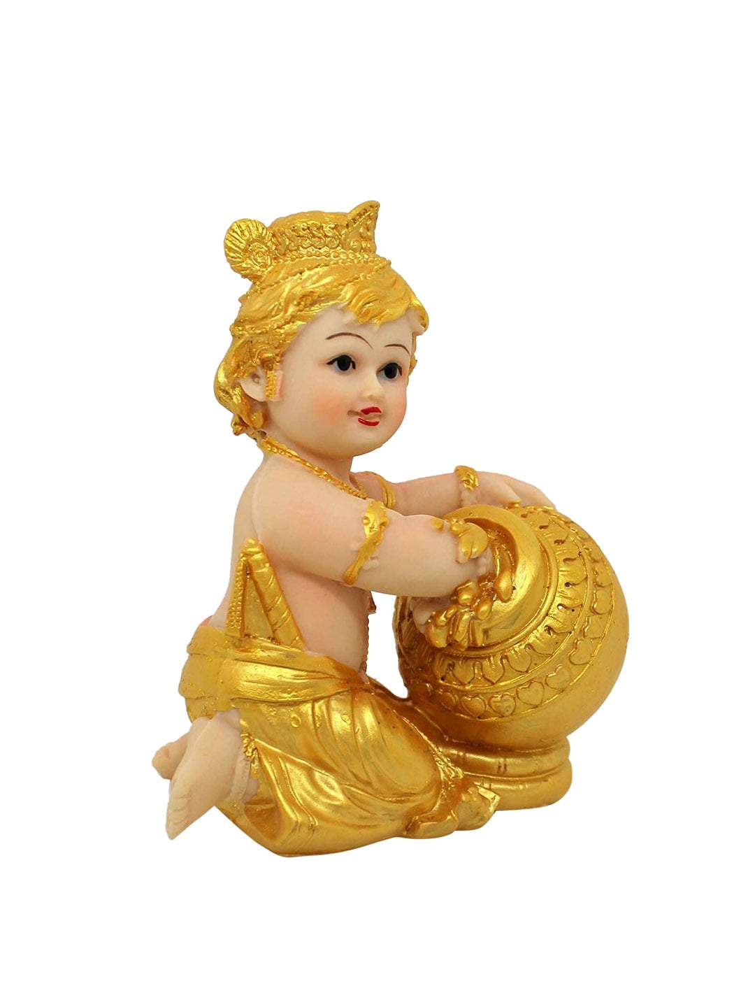Picture of Tied Ribbons Gold-Toned and Beige Handcrafted Lord Krishna Makhan Chor Showpiece