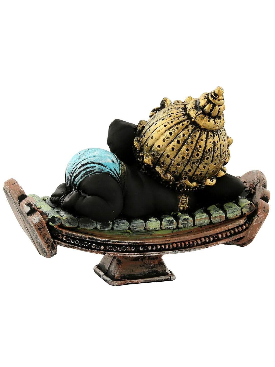 Picture of Tied Ribbons Black and Gold Toned Polyresin Lord Ganesha Idol