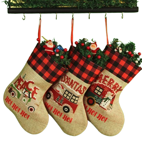 Show details for Tied Ribbons Cream-Colored & Red Patterned Fabric Stockings Christmas Tree Ornament - Set Of 3 Picture of Tied Ribbons Cream-Colored & Red Patterned Fabric Stockings Christmas Tree Ornament - Set Of 3