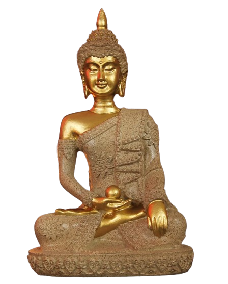 Picture of Tied Ribbons Gold Toned Decorative Meditating Buddha Idol