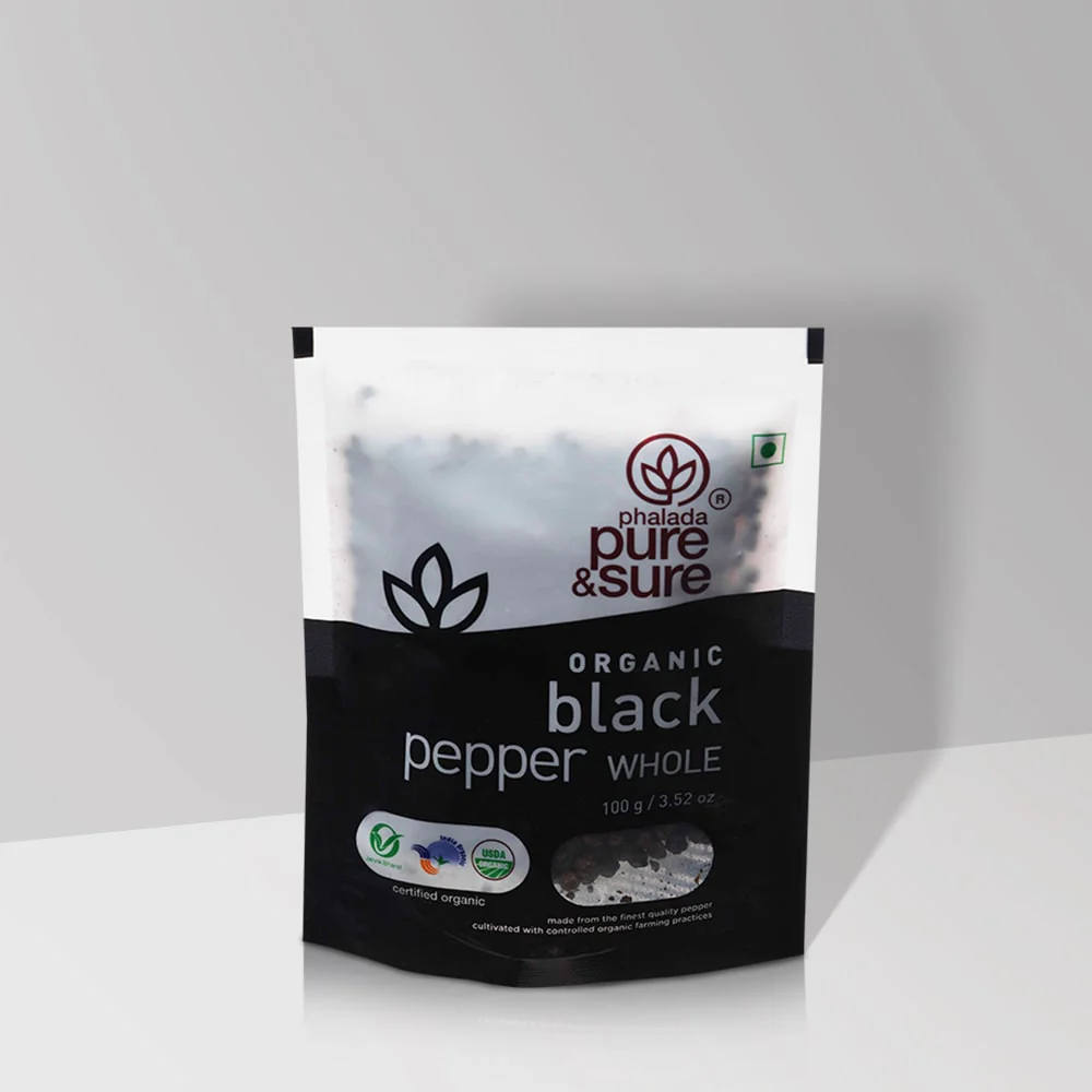 Picture of Phalada Pure & Sure Organic Whole Black Pepper Whole - 100 GM