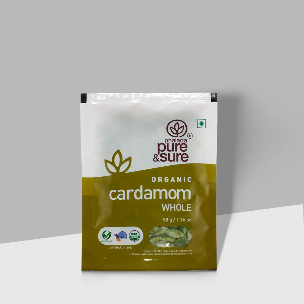 Show details for Phalada Pure & Sure Organic Cardamom Whole - 50 GM Picture of Phalada Pure & Sure Organic Cardamom Whole - 50 GM