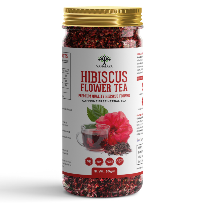 Picture of Vanalaya Organic Hibiscus Flower Tea from Sun Dried Hibiscus Petals For weight loss, Reduce Stress - 50gm