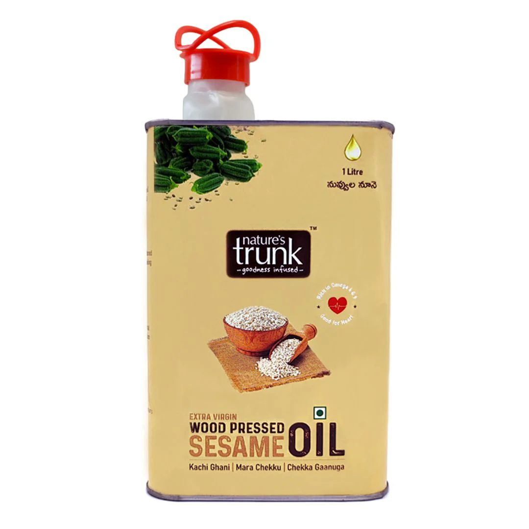 Show details for Nature's Trunk Woodpressed Sesame Oil ( Kachi Ghani / Chekku / Ganuga ) 1 Litre Picture of Nature's Trunk Woodpressed Sesame Oil ( Kachi Ghani / Chekku / Ganuga ) 1 Litre