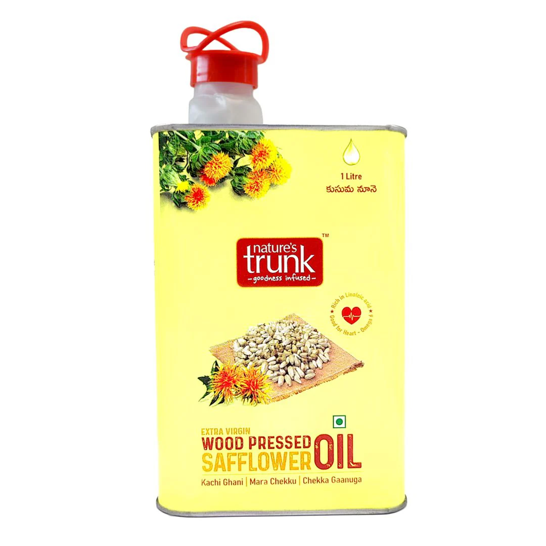 Show details for Nature's Trunk Woodpressed Safflower Oil ( Kachi Ghani / Chekku / Ganuga ) 1 Litre Picture of Nature's Trunk Woodpressed Safflower Oil ( Kachi Ghani / Chekku / Ganuga ) 1 Litre