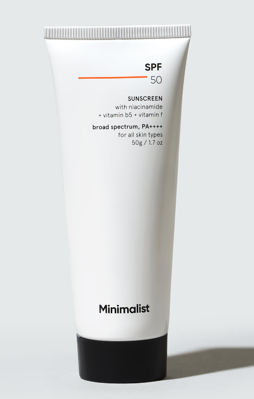 Show details for Minimalist Sunscreen SPF 50 PA++++ With Multi-Vitamin For Reducing Photoaging & No White Cast - 50 GM Picture of Minimalist Sunscreen SPF 50 PA++++ With Multi-Vitamin For Reducing Photoaging & No White Cast - 50 GM