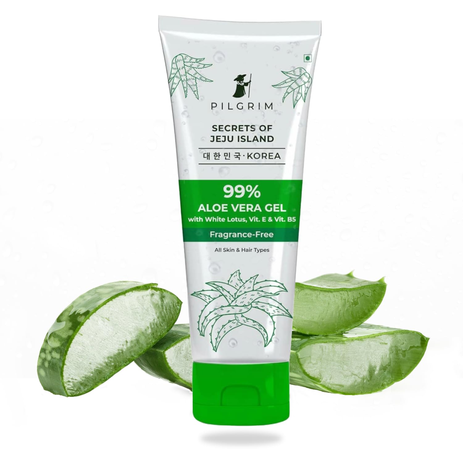 Picture of Pilgrim Korean 99% Pure Aloe Vera Gel with Vitamin E & Vitamin B5, Hydrates & Soothes Skin - Korean Skin Care - 200 GM