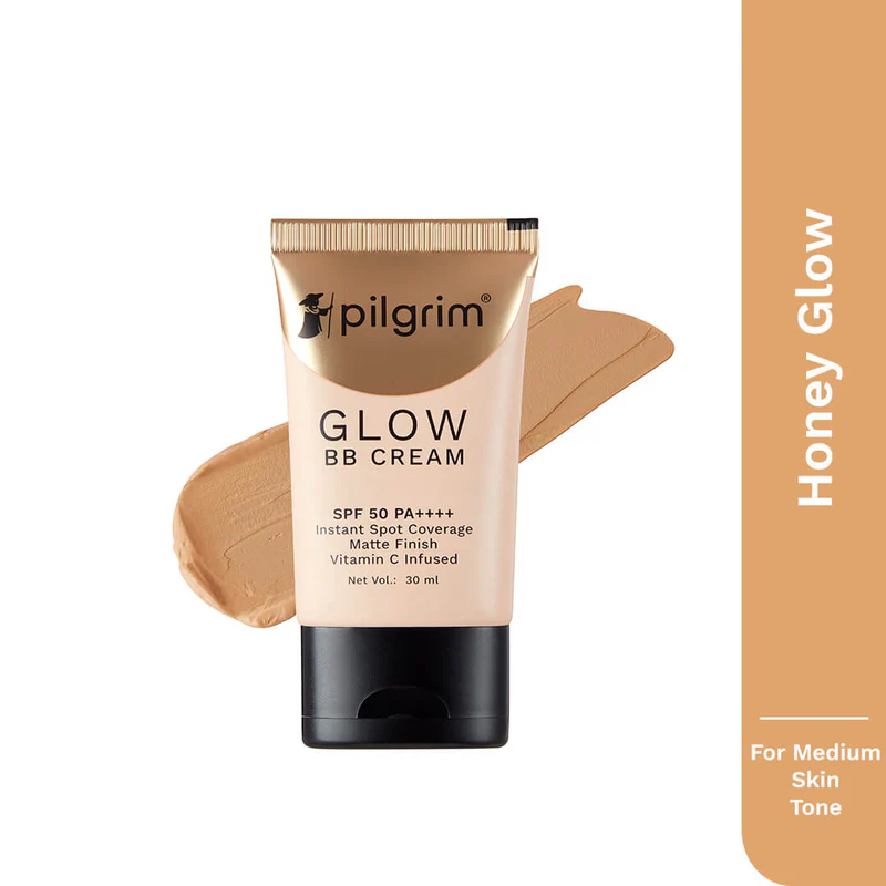 Show details for Pilgrim Glow BB Cream SPF 50 PA++++ Instant Spot Coverage Matte Finish Vitamin C Infused - Honey Glow - 30 ML Picture of Pilgrim Glow BB Cream SPF 50 PA++++ Instant Spot Coverage Matte Finish Vitamin C Infused - Honey Glow - 30 ML