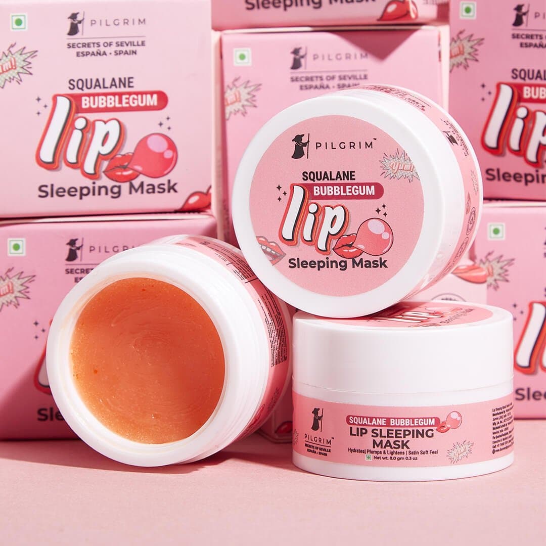 Picture of Pilgrim Spanish Lip Sleeping Mask (Bubblegum) with Shea Butter & Pomegranate For Hydrated & Soft Lips - 8 GM