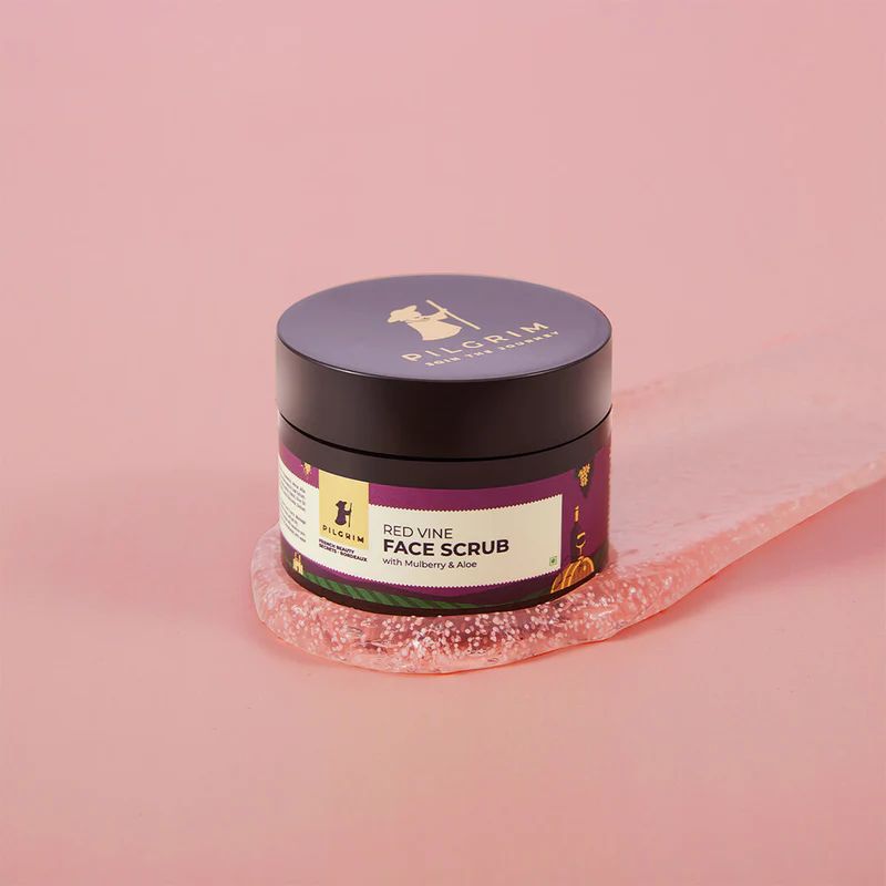 Picture of Pilgrim French Red Vine Face Scrub with Mulberry Extract & Aloe For Glowing Skin, Tan Removal, De-Pigmentation - 50 GM