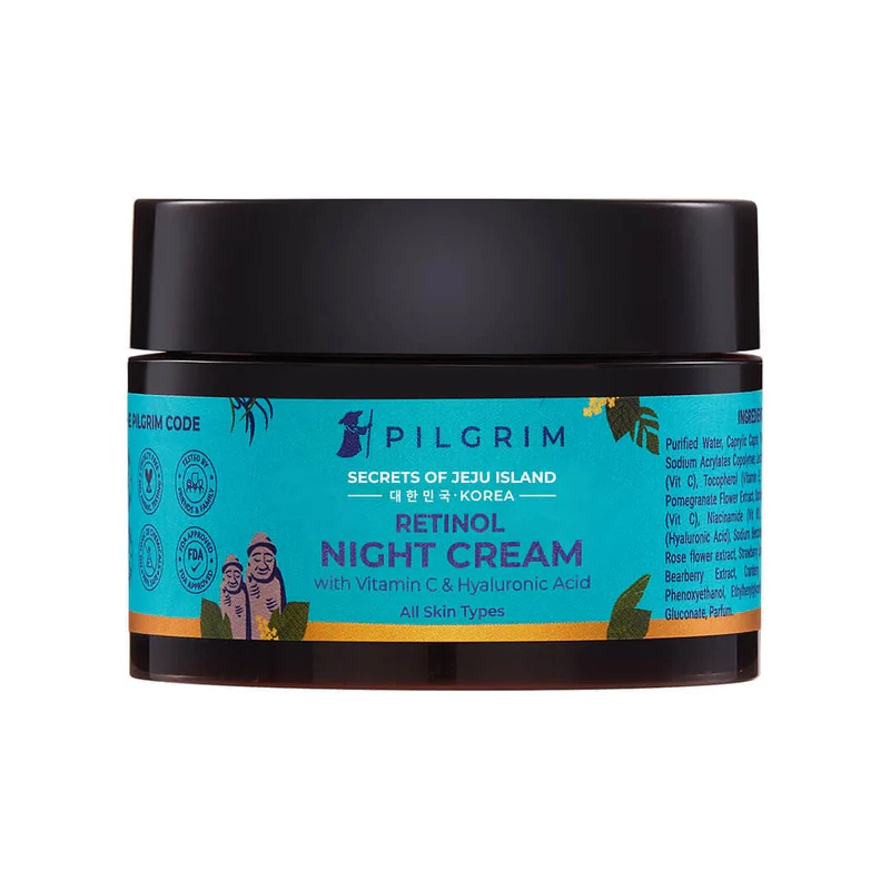 Show details for Pilgrim Korean Retinol Anti Aging Night Cream with Hyaluronic Acid & Vitamin C For Young, Wrinkle-free & Radiant Skin - 50 GM Picture of Pilgrim Korean Retinol Anti Aging Night Cream with Hyaluronic Acid & Vitamin C For Young, Wrinkle-free & Radiant Skin - 50 GM