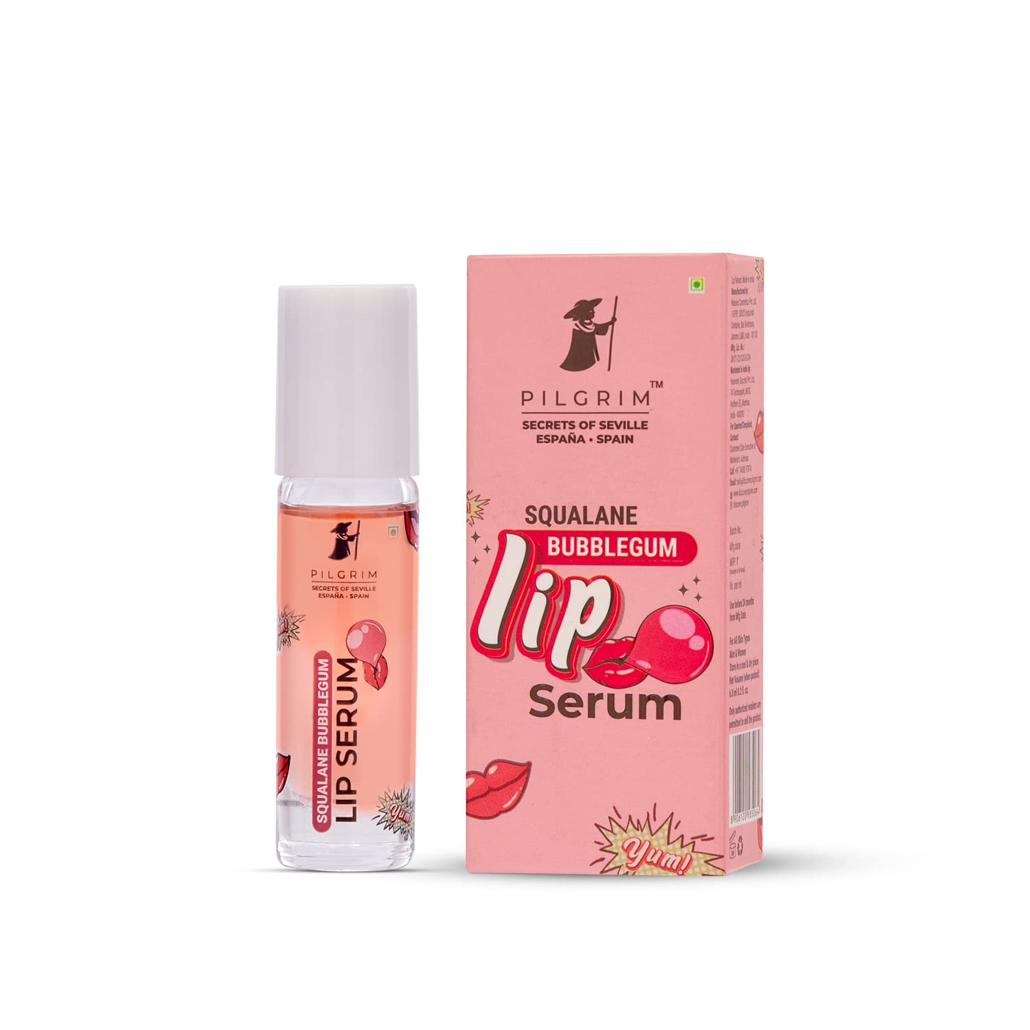 Picture of Pilgrim Spanish Lip Serum (Bubblegum) with Roll-on For Visibly Plump Lips, Hydrating Lip Serum For Dark Lips - 6 ML