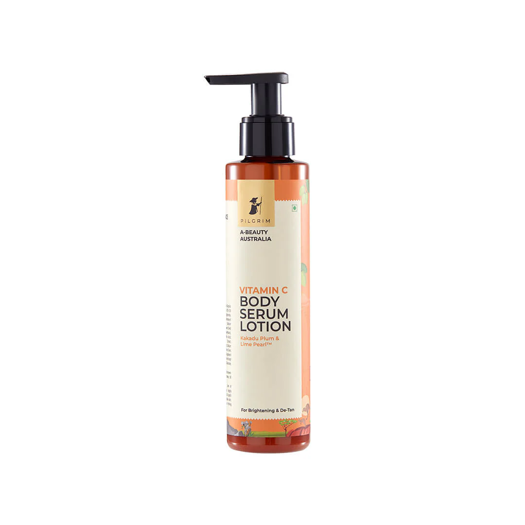Show details for Pilgrim Australian Vitamin C Body Serum Lotion with Kakadu Plum & Lime Pearl, Fades Dark Spots & Evens Skin Tone For Brightening & Detan - 150 ML Picture of Pilgrim Australian Vitamin C Body Serum Lotion with Kakadu Plum & Lime Pearl, Fades Dark Spots & Evens Skin Tone For Brightening & Detan - 150 ML