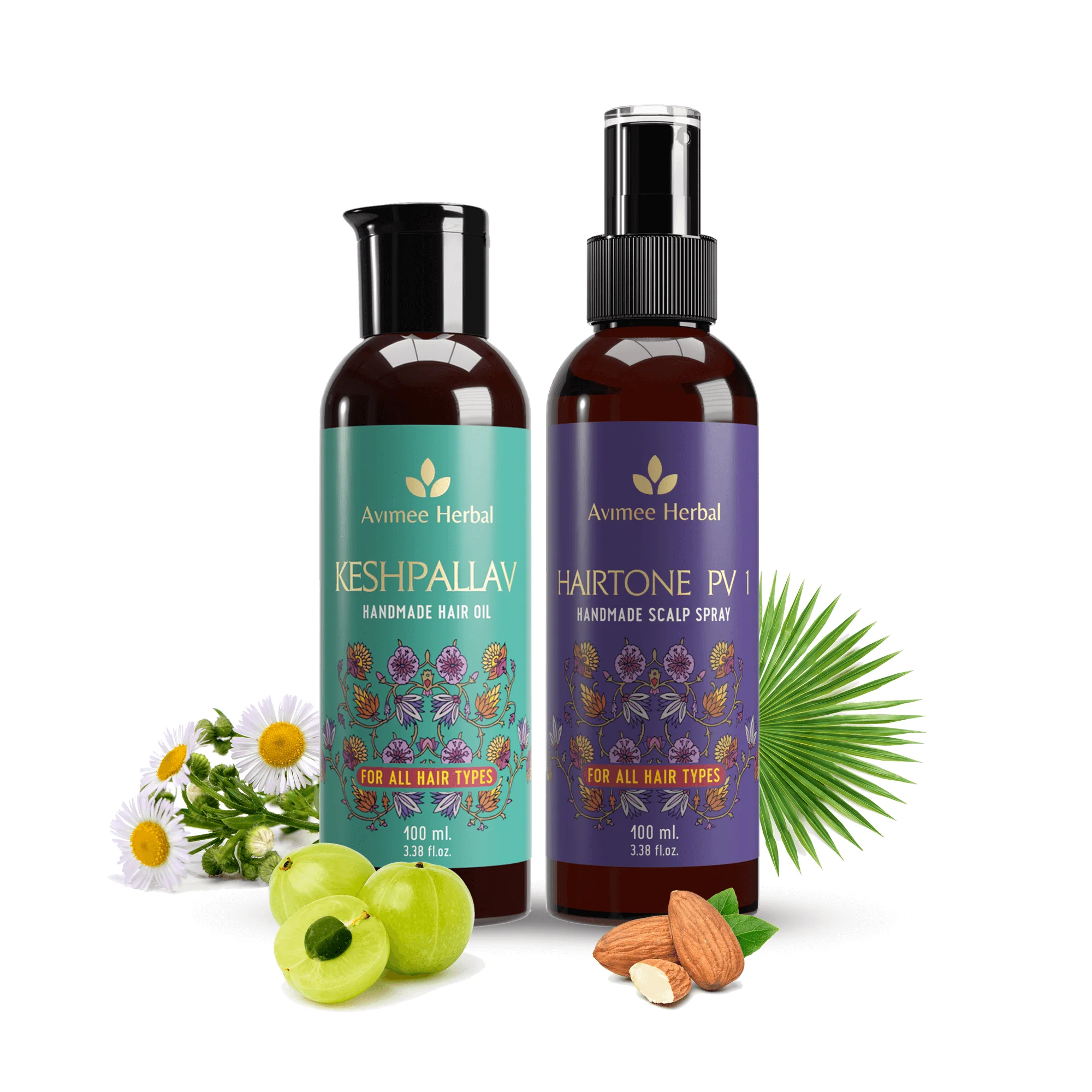 Picture of Avimee Herbal Keshpallav Hair Oil & Hairtone PV 1 Handmade Scalp Spray Combo With Rosemary, Amla, Methi & Bhringraj - Combo