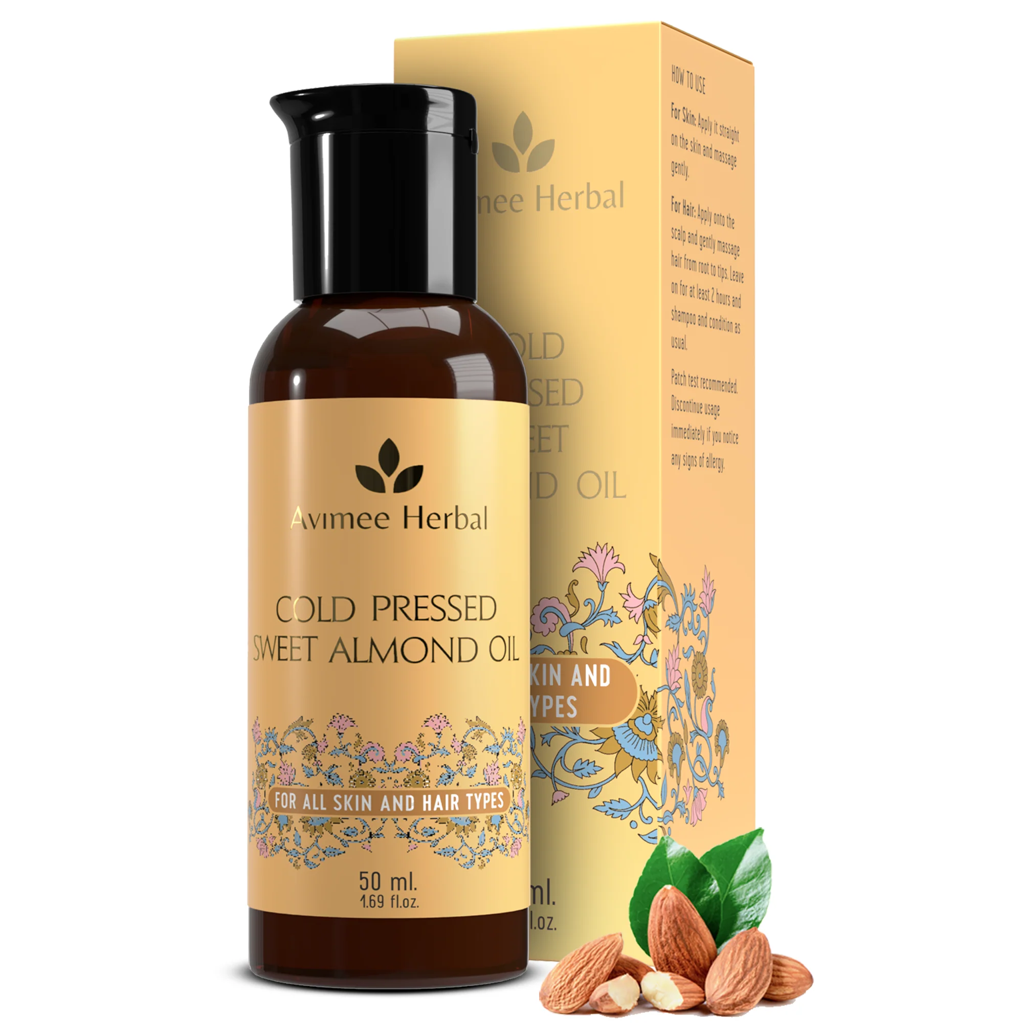 Show details for Avimee Herbal Cold Pressed Sweet Almond Oil, Fight Split Ends With Vitamin E - 50 ML Picture of Avimee Herbal Cold Pressed Sweet Almond Oil, Fight Split Ends With Vitamin E - 50 ML