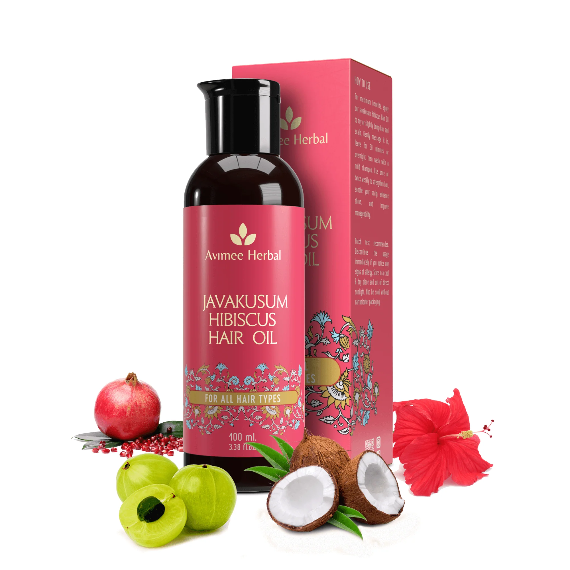 Picture of Avimee Herbal Javakusum Hibiscus Hair Oil With Coconut, Amla, Pomegranate Seed Oil & Hibiscus Extract - 100 ML