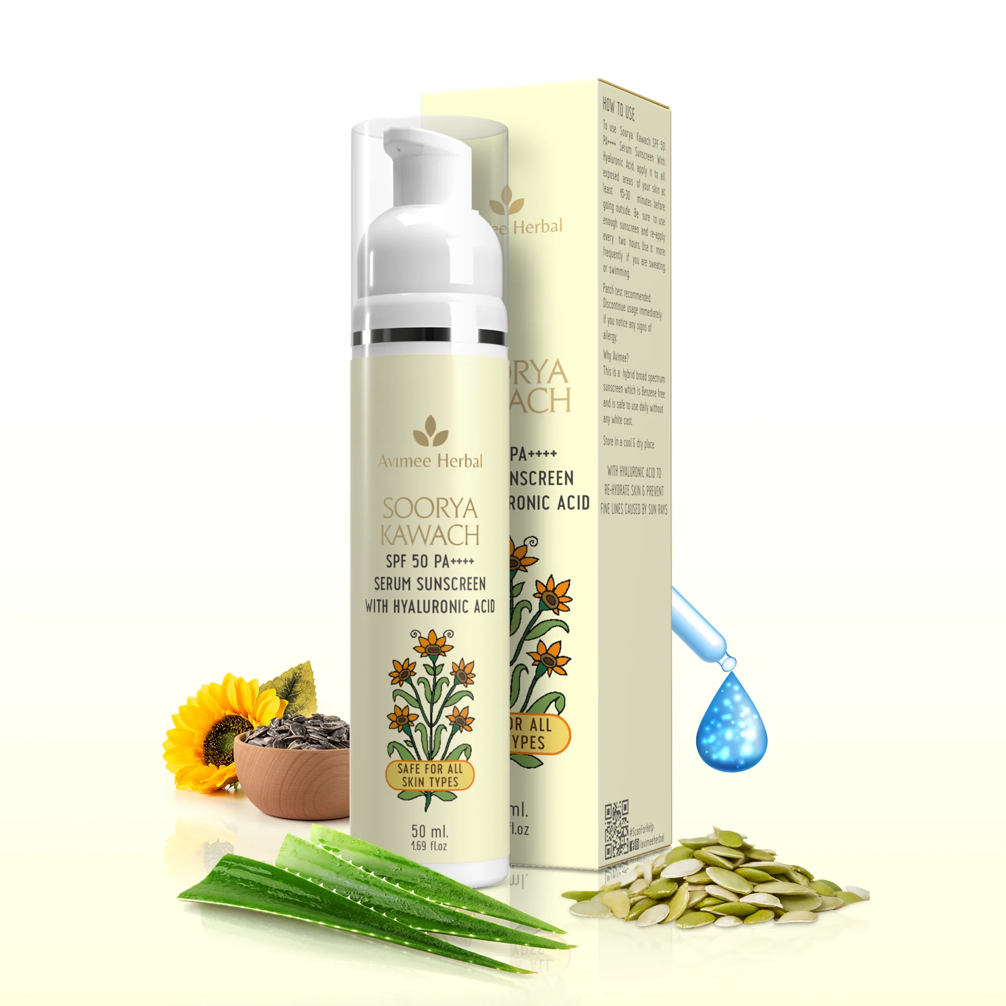 Picture of Avimee Herbal Soorya Kawach SPF 50 PA++++ Hyaluronic Acid Serum Sunscreen - 50 ML